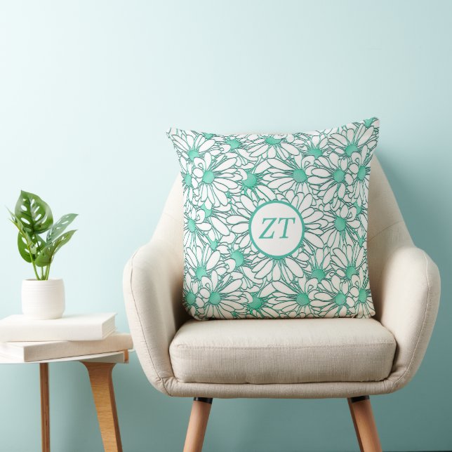 Maßgeschneidert Schöne Aquamarine und weiße Flora Kissen (Stuhl )