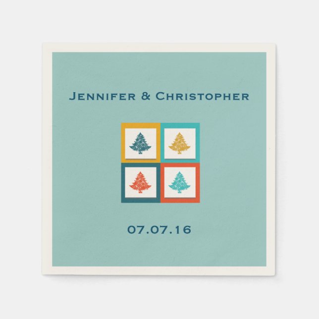 Maßgeschneiderte 4 Weihnachtsbaumen Retro Design H Serviette (Vorderseite)