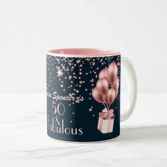 Maßgeschneiderte 50 & fabelhafte Rose Gold 50. Geb Zweifarbige Tasse (VorderseiteRechts)