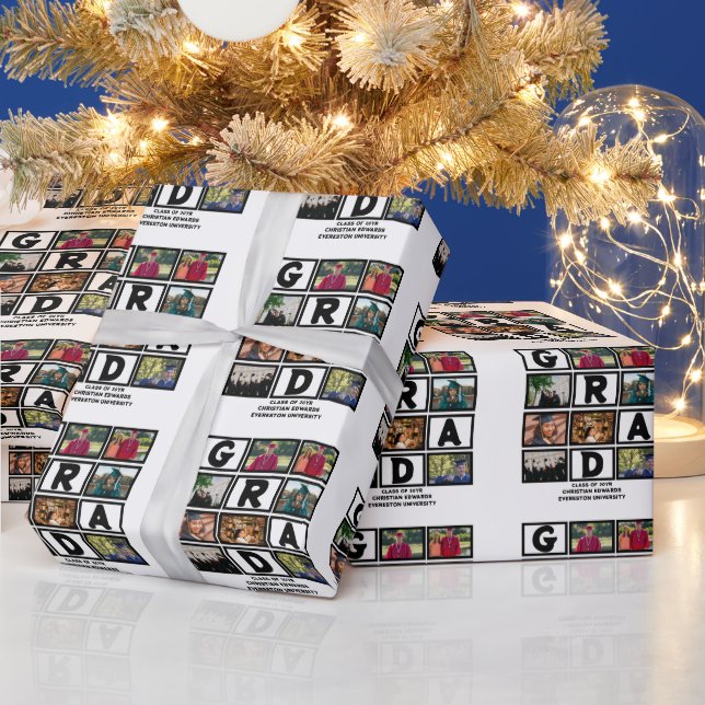 Maßgeschneiderte Abschluss-Klasse für Foto-Collage Geschenkpapier (Feiertage)
