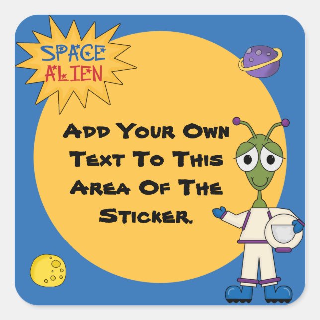 Maßgeschneiderte Alien Quadratischer Aufkleber (Vorderseite)