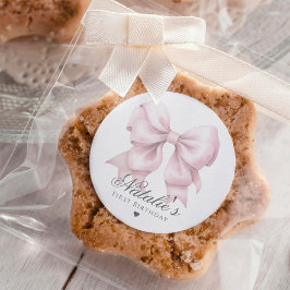 Maßgeschneiderte Aquarellfarbe Rosa Bow 1. Geburts Runder Aufkleber