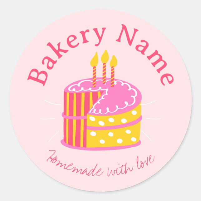 Maßgeschneiderte Bäckereikleber | Rosa Kuchen mit  Runder Aufkleber (Vorderseite)