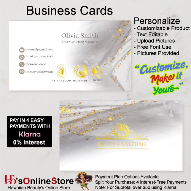 Maßgeschneiderte Beautician Elegante Visitenkarte  (Customizable Beautician Elegant Business Card 3.)