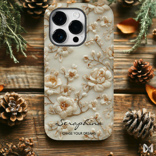Maßgeschneiderte Beige bestickte Floral mit Inspir Case-Mate iPhone 14 Pro Hülle