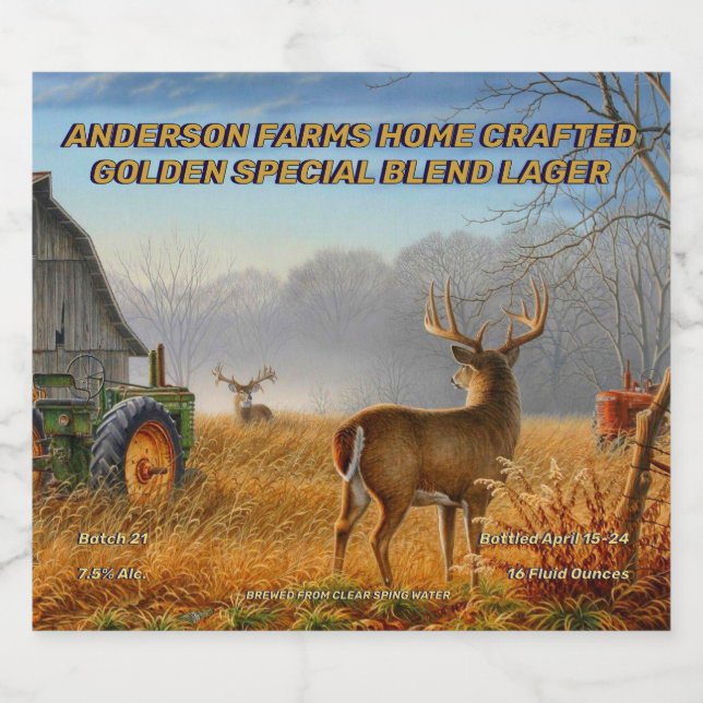 Maßgeschneiderte Big Buck Deer Barnyard Showdown Bierflaschenetikett (Einzelnes Label)