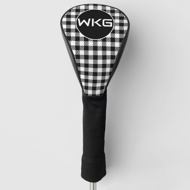 Maßgeschneiderte Black-White Kariert Golf Club Hea Golf Headcover (Vorderseite)