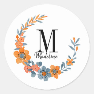 Maßgeschneiderte Bläsermonogramm-Blume Runder Aufkleber