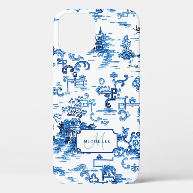Maßgeschneiderte Blau- und Weißpagode Chinoiserie Case-Mate iPhone Hülle (Rückseite)