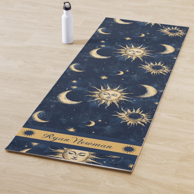 Maßgeschneiderte Blue & Gold Sun und Crescent Moon Yogamatte (Beispiel)