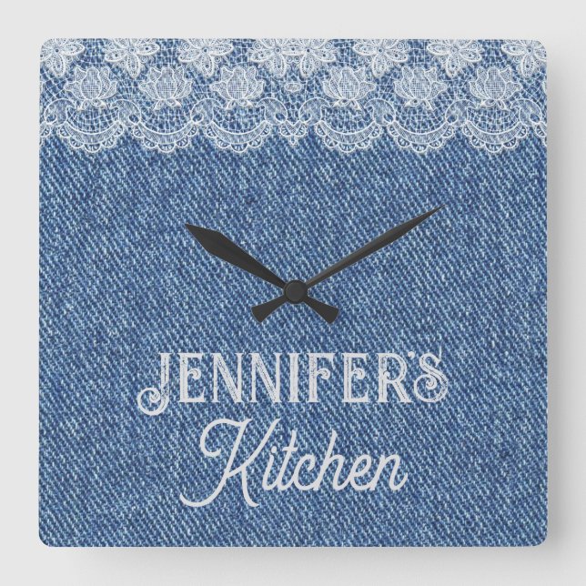 Maßgeschneiderte Blue Jean Kitchen Wall Clock Quadratische Wanduhr (Vorderseite)
