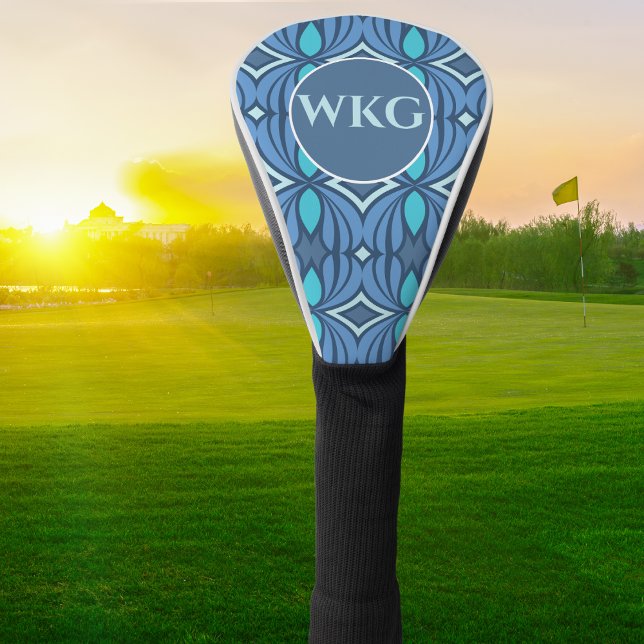 Maßgeschneiderte Blue Monogram Golf Club Head Cove Golf Headcover (Blue Tribal Monogram Pattern Head Cover
)
