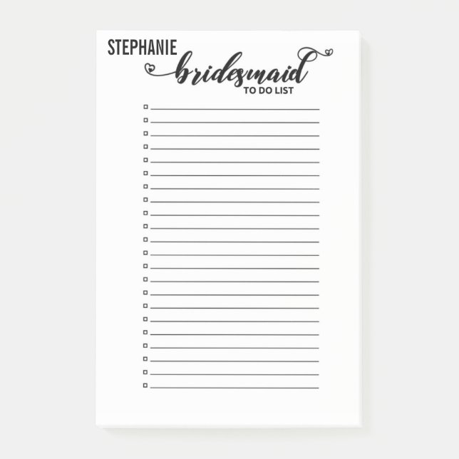 Maßgeschneiderte Bridesmaid für die Erstellung von Post-it Klebezettel (Vorderseite)