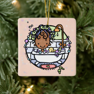 Maßgeschneiderte Bubbly Bath Time Dark Skin Girl T Keramikornament