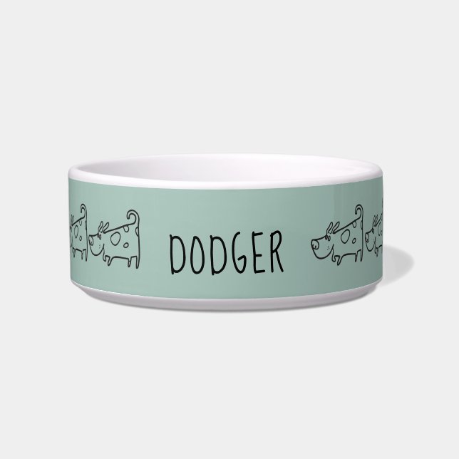 Maßgeschneiderte Cartoon Dog Blue Keramik Pet Bowl Napf (Vorderseite)