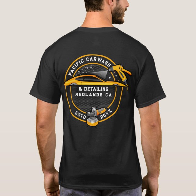 Maßgeschneiderte Carwash Detailer Vorderseite und  T-Shirt (Rückseite)