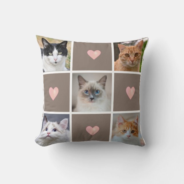 Maßgeschneiderte Cat & Dog Fotos & Hearts auf Beig Kissen (Vorderseite)