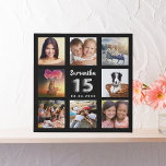 Maßgeschneiderte Collage aus schwarzsilberfarbenem Künstlicher Leinwanddruck<br><div class="desc">Ein einzigartiges Geschenk für die Quinceañera eines Mädchens, 15. Geburtstag, feiert ihr Leben mit einer Collage von 8 deiner eigenen Fotos, Bilder. Personalisieren und fügen Sie ihren Namen und ein Datum. Ein schicker schwarzer Hintergrund. Der Name ist mit einem modernen handgeschriebenen Stil Skript geschrieben, Nummer 15 mit einem Imitat silberne...</div>