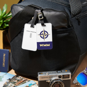 Maßgeschneiderte Compass Rose Blue & Gold Gepäckma Gepäckanhänger