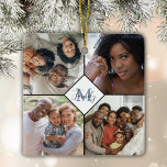 Maßgeschneiderte DIY Vier Fotomaterial | Family Mo Keramikornament<br><div class="desc">Familiengeschenke mit maßgeschneiderten Weihnachtsschmuck machen aus Fotos große Sake-Geschenke. Fügen Sie einfach Ihre eigenen Fotos zu diesem Ornament und fügen Sie Ihre Familienmonogramm in blau für eine elegante Ausstellung für Weihnachten. Ideal für Großeltern,  Geschwister oder Freunde.</div>