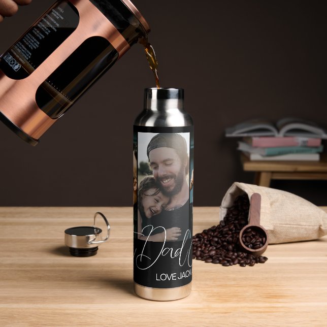 Maßgeschneiderte Drei-Fotocollagen Bester Vater je Trinkflasche (Kaffee)