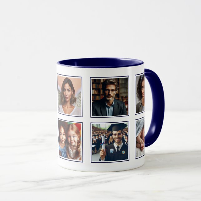 Maßgeschneiderte Elegant zehn Foto Collage Navy Bl Tasse (VorderseiteRechts)