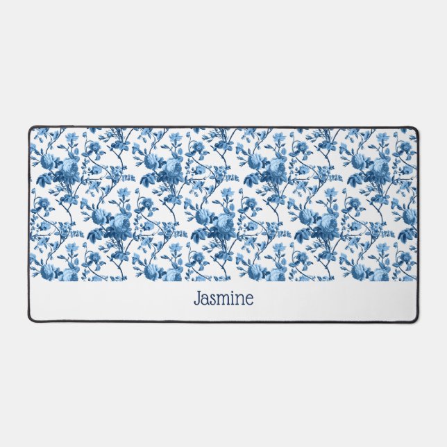 Maßgeschneiderte Elegante Chic Vintag Blue Rose Schreibtischunterlage (Vorderseite)
