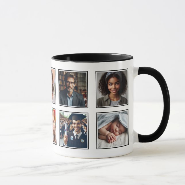 Maßgeschneiderte, elegante Zehn-FotoCollage Schwar Tasse (Rechts)