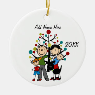 Maßgeschneiderte Familie mit 4 g/Hunde-Ornament Keramik Ornament