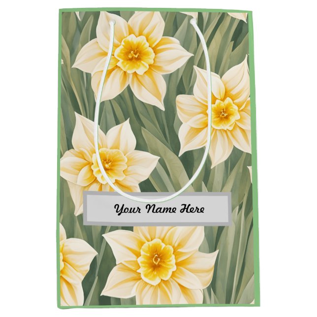 Maßgeschneiderte florale Muster Daffodische Blume Mittlere Geschenktüte (Vorderseite)