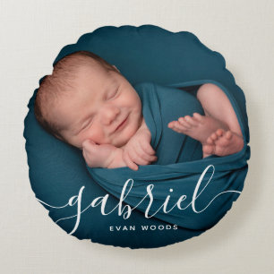 Maßgeschneiderte Foto Baby Name Template Personali Rundes Kissen