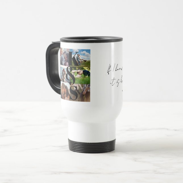 Maßgeschneiderte Foto Collage Couple Personalisier Reisebecher (Vorderseite Links)