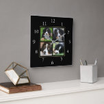 Maßgeschneiderte Foto-Collage der modernen Schwarz Quadratische Wanduhr<br><div class="desc">Foto-Collage der Familie auf der Uhr schwarzen Hintergrunds. Fügen Sie Ihre eigenen persönlichen Fotos hinzu,  um die Uhr zu personalisieren.</div>