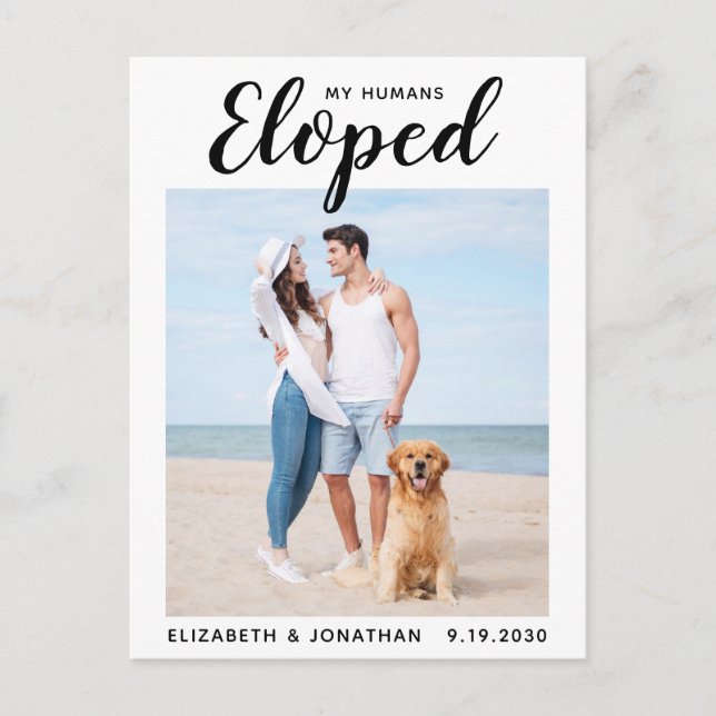 Maßgeschneiderte Foto Hund Hochzeit Elopement Wir  Ankündigungspostkarte (Vorderseite)