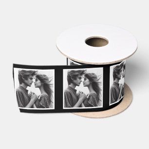 Maßgeschneiderte Foto-Ribbon Schwarz-Weiß-Verlobun Satinband