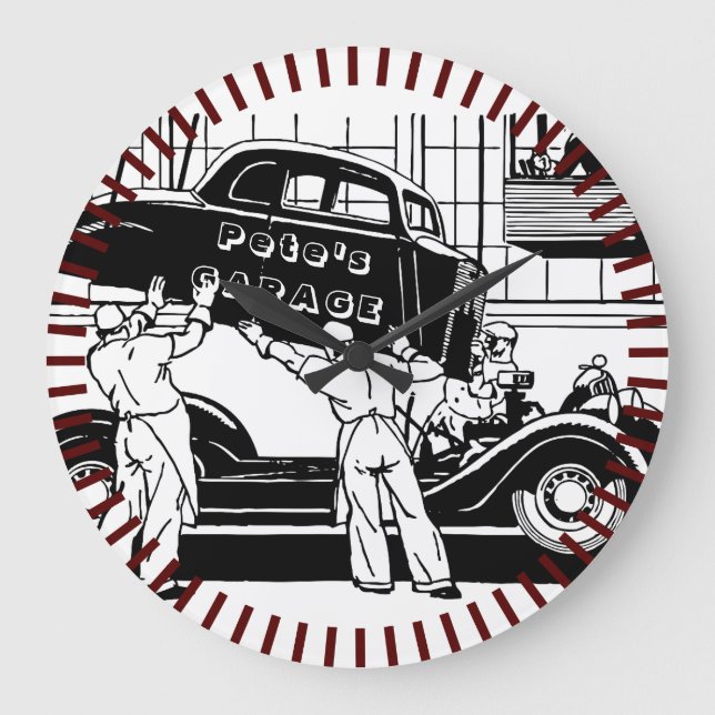 Maßgeschneiderte GARAGE Wall Clock - Retro Car Mec Große Wanduhr (Vorderseite)