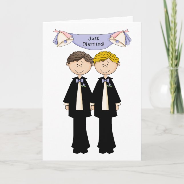 Maßgeschneiderte Gay Male Just Married Wedding Ankündigung (Vorderseite)
