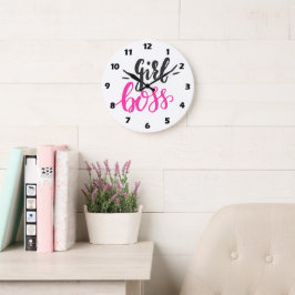 Maßgeschneiderte Girl Boss Pink Black 10.75" Runde Große Wanduhr