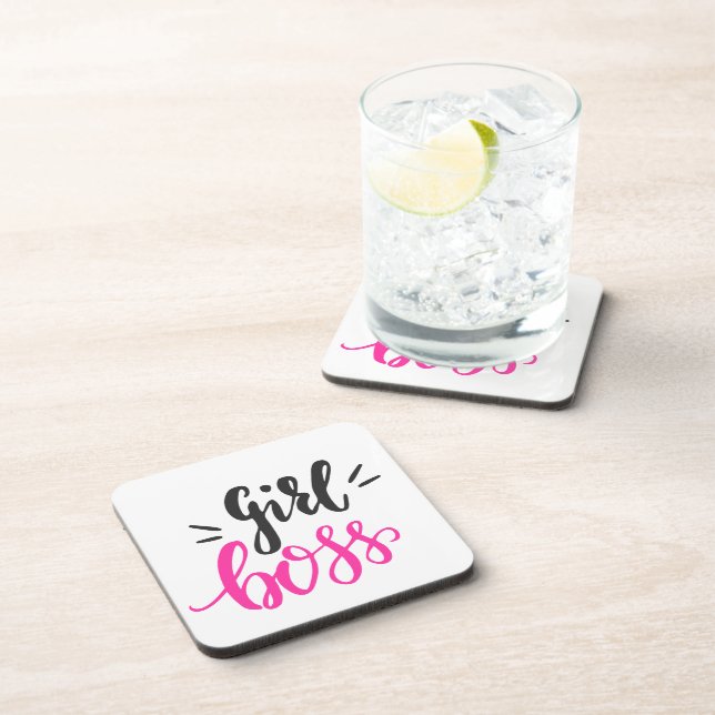 Maßgeschneiderte Girl Boss Typografie Pink Black Getränkeuntersetzer (Rechte Seite)