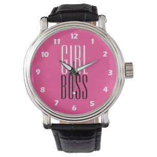 Maßgeschneiderte Girl-Boss-Typografie Rosa Farbe Armbanduhr