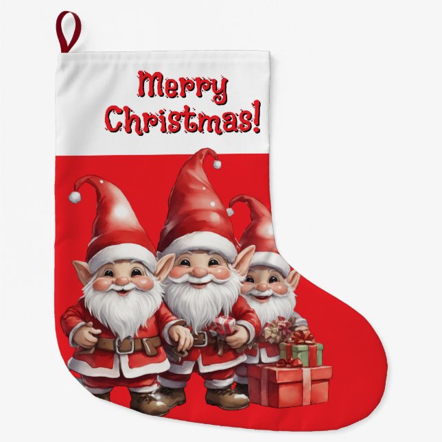 Maßgeschneiderte Gnomes Weihnachtsfeiertag Strumpf Großer Weihnachtsstrumpf (Vorderseite)