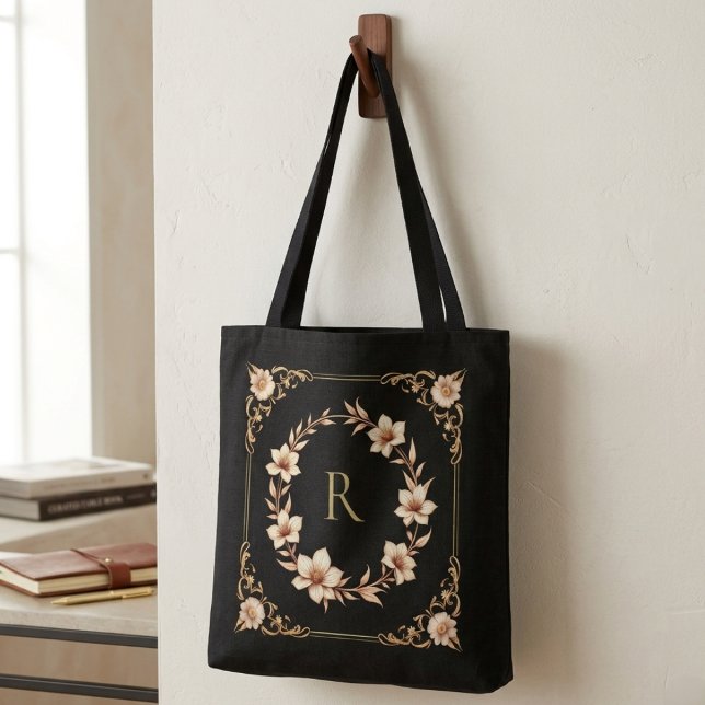 Maßgeschneiderte Gold Floral & Leaf Monogramm Tasche (Von Creator hochgeladen)