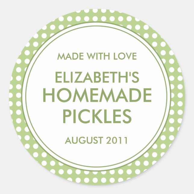 Maßgeschneiderte Green Polka Dot Canning Stickers  (Vorderseite)
