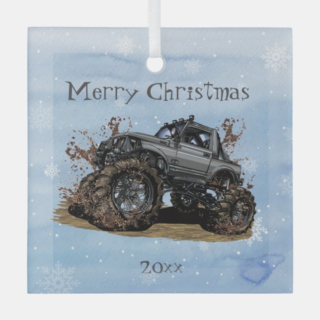 Maßgeschneiderte Großmonster-Truck-Off-Road-Advent Ornament Aus Glas (Vorderseite)