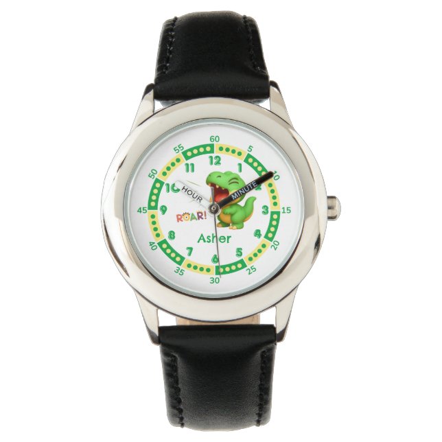 Maßgeschneiderte grüne Dinosaurier 5 Minuten Marke Armbanduhr (Vorderseite)
