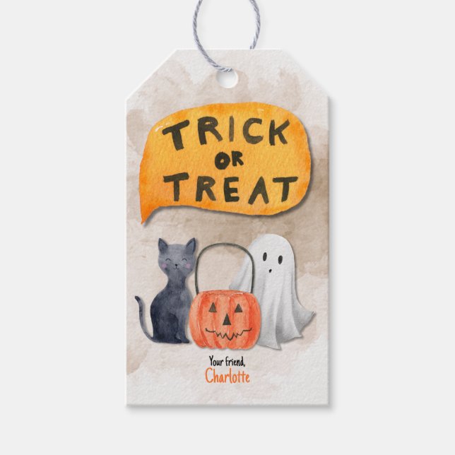 Maßgeschneiderte Halloween-Watercolor-Geschenkmark Geschenkanhänger (Vorderseite)