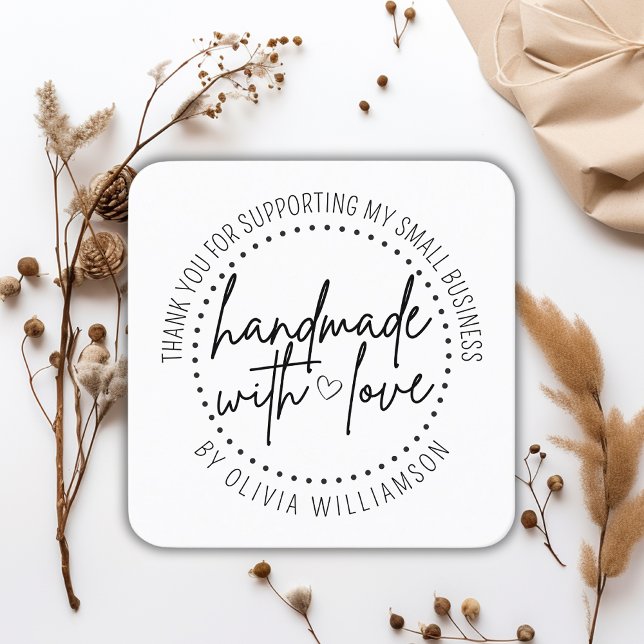 Maßgeschneiderte Handarbeit mit Liebe Vielen Dank  Quadratische Visitenkarte (Von Creator hochgeladen)