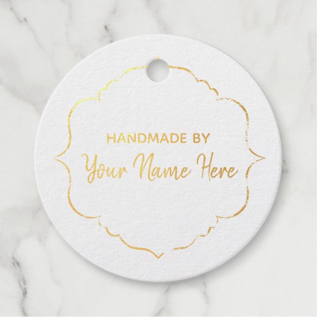 Maßgeschneiderte, handgefertigte Goldfolie Geschenkanhänger (Vorderseite)