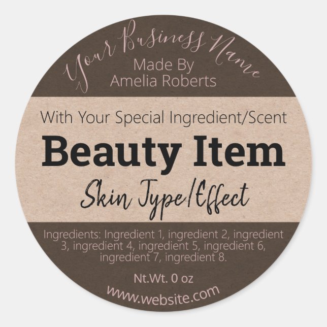 Maßgeschneiderte Handmade Skin Care Label-DIY Runder Aufkleber (Vorderseite)