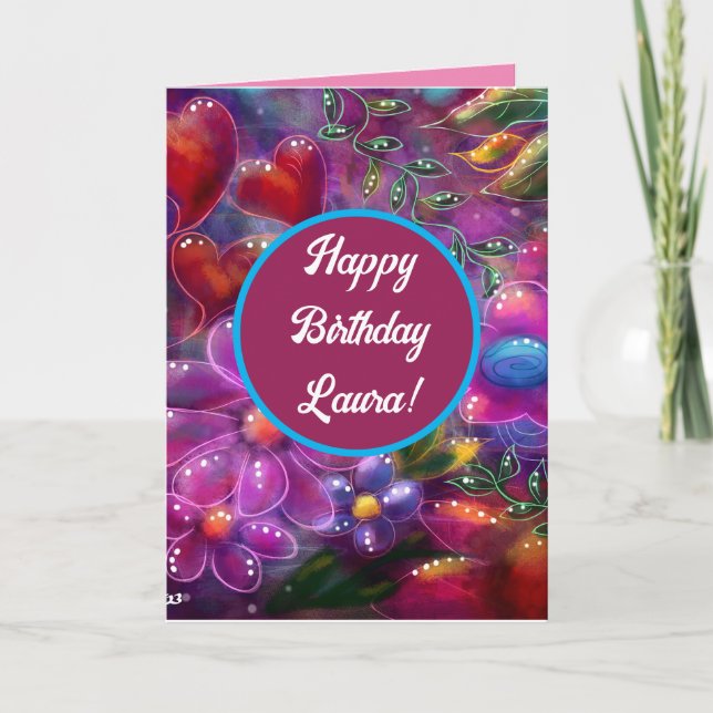 Maßgeschneiderte Happy Birthday Whimsical Floral C Karte (Vorderseite)